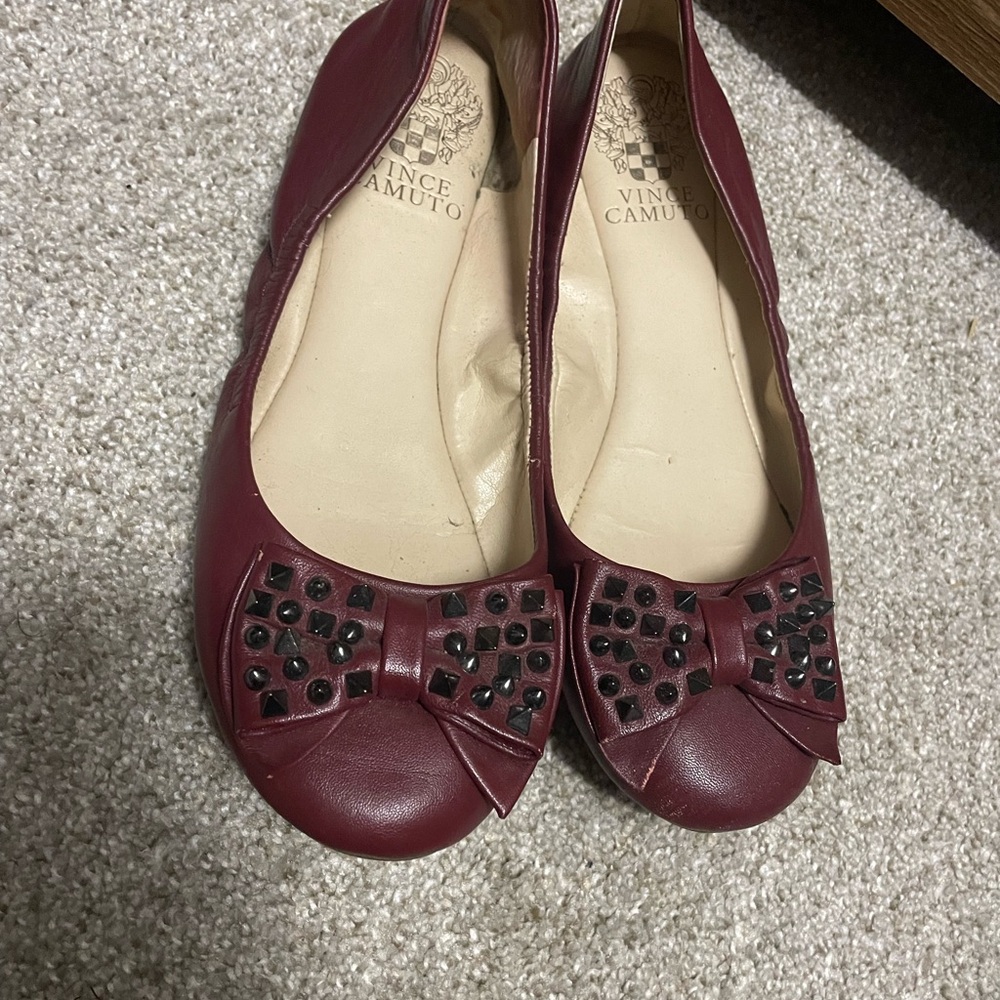 Vince Camuto Burgundy Flats with Bow Detail